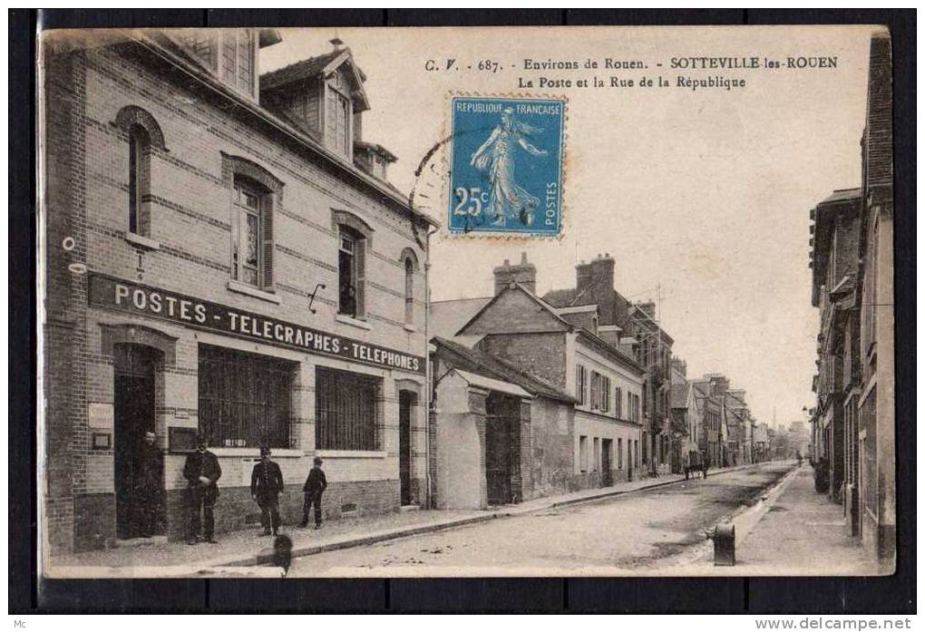 76 - Sotteville-les-Rouen - Environs De Rouen - La Poste Et La Rue De La République - Télégraphes - Téléphones - Sotteville Les Rouen