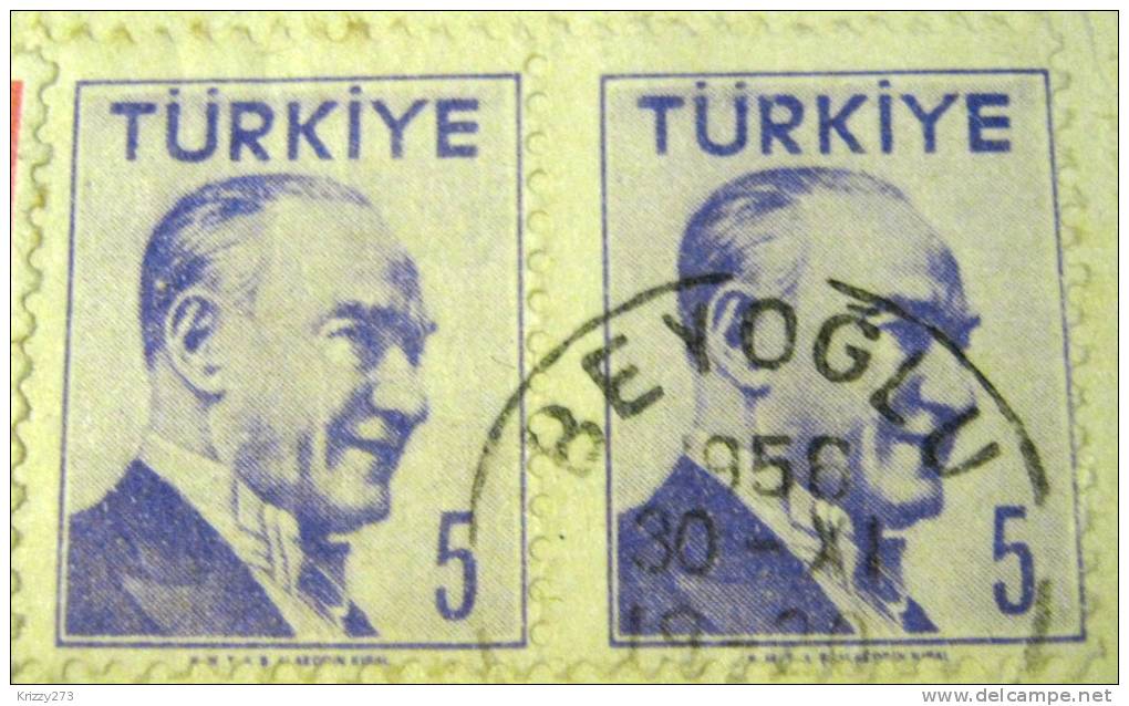 Turkey 1956 Kemel Ataturk 5k Pair - Used - Oblitérés