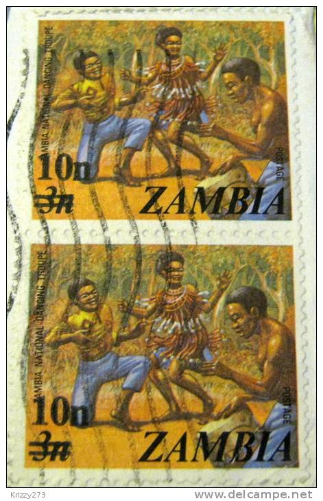 Zambia 1979 National Dancing Troupe 3n Overstamped 10n Pair - Used - Zambia (1965-...)