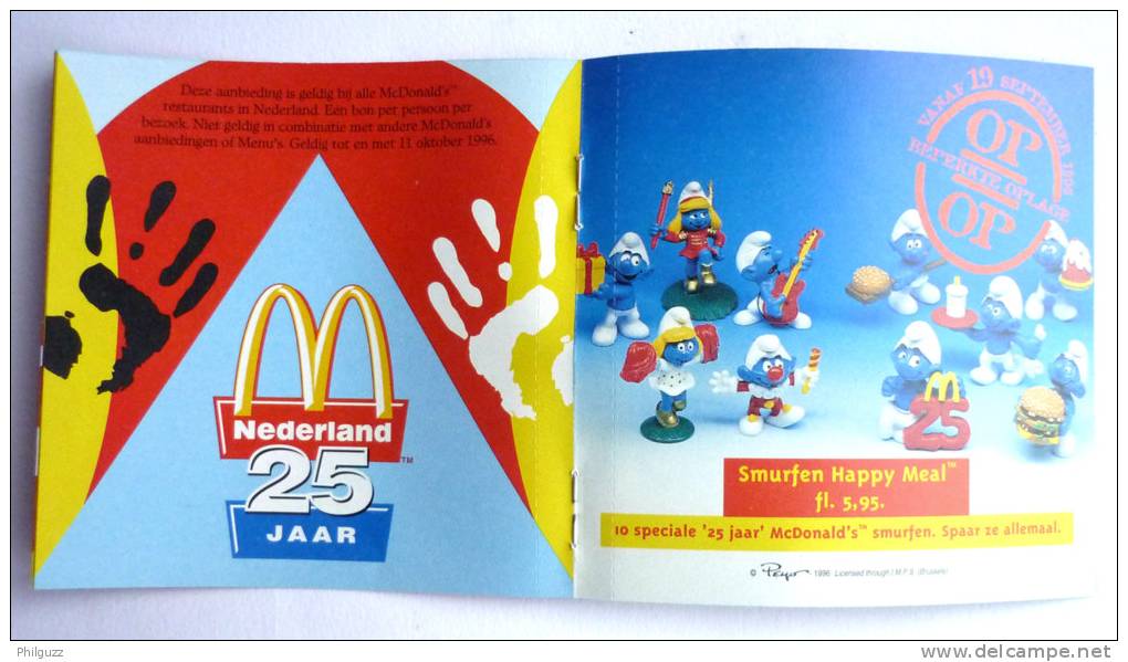 FIGURINE SCHTROUMPF MC DONALD'S 25 Ans LIVRET PUBLICITAIRE HOLLANDAIS AVEC PHOTO SERIE DE 1996 - Schlümpfe