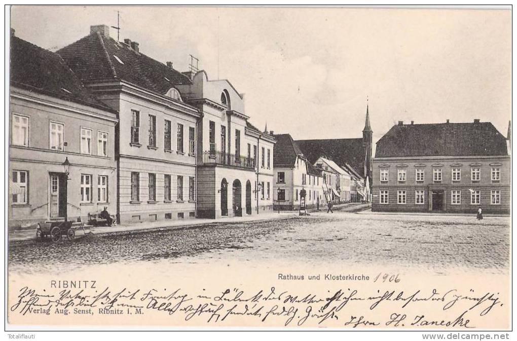 RIBNITZ Rathaus Klosterkirche Handwagen Mann A Bank 26.3.1906 Gelaufen TOP-Erhaltung - Ribnitz-Damgarten