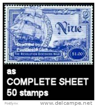 CV:€75.00 Niue 1999 Ships Australia 99 $1.00. Sheets:50 Stamps [COMPLETE FULL SHEET]   [feuilles, GanzeBogen,hojas] - Niue