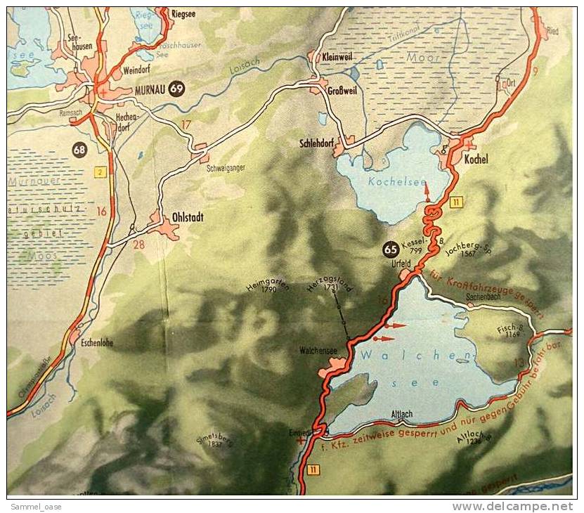 Ca. 1955 - Aral BV-Tourenkarte Oberbayern ( Westlicher Teil Mit Allgäu ) - Maßstab : 1 : 150.000 - Maps Of The World