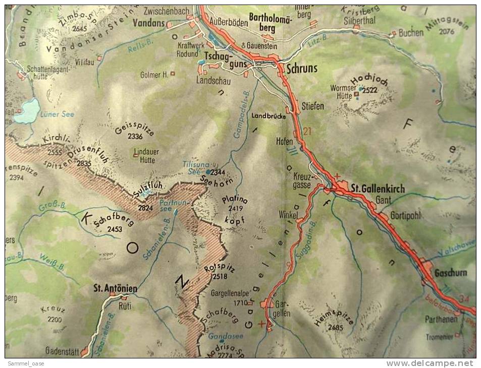 Ca. 1955 - Aral BV-Tourenkarte Tirol  -  Vorarlberg ( Westlicher Teil ) - Maßstab : 1 : 200.000 - Mappemondes