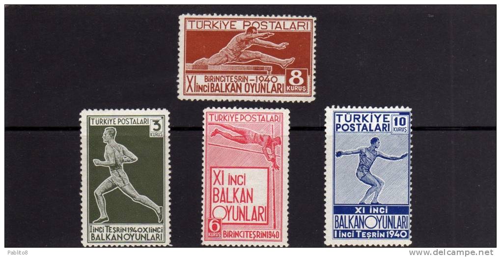 TURCHIA - TURKÍA - TURKEY 1940 GIOCHI BALCANICI SERIE COMPLETA MNH - Unused Stamps