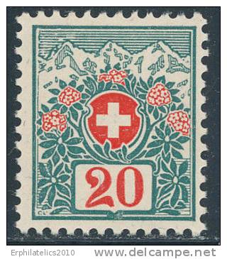 SWITZERLAND 1910 POSTAGE DUES 20 CENT SC# J40 VF  MNH SCARCE KEY STAMP - Neufs