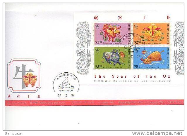 HONG KONG 1997 YEAR OF THE OX S/S FDC - Astrologie