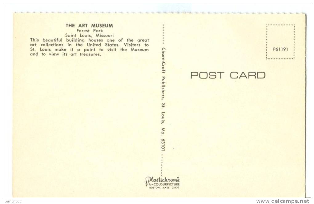 USA, The Art Museum, Forest Park, Saint Louis, Missouri, 1960s Unused Postcard [P8499] - St Louis – Missouri