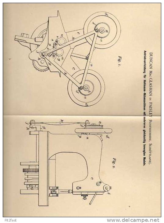 Original Patentschrift - Hohlsaum Nähmaschine , 1898 , D. Glashan In Paisley , Schottland !!! - Machines