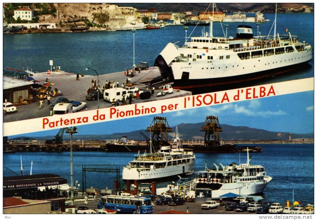 PIOMBINO  PARTENZA PER ISOLA D' ELBA PORTO AUTO NAVE SHIP TRAGHETTO     LIVORNO   TOSCANA  NON  VIAGGIATA  COME DA FOTO - Livorno