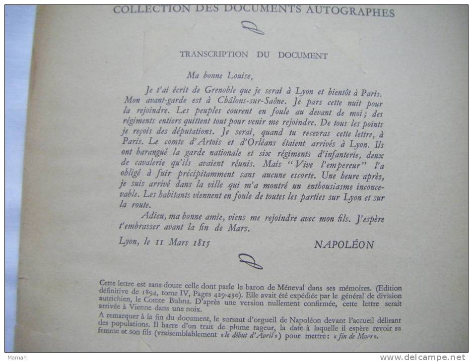 Collection Documents Autographes---lettre Adressee Par Napoleon A Marie-louise,a Son Retour De L'ile D'elbe- - Non Classés