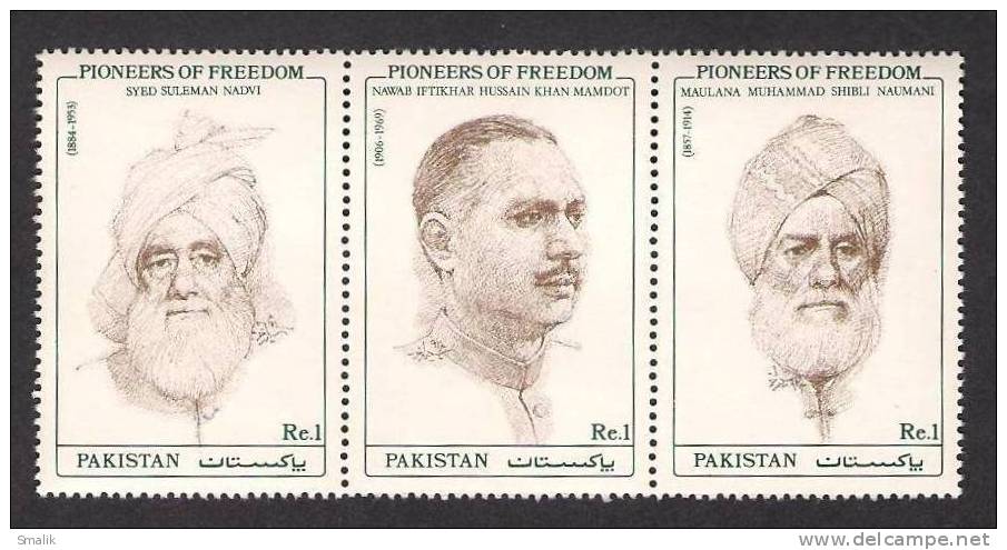 1992 Pakistan, Pioneers Of Freedom, Famous Persons, 3v Strip MNH - Pakistan