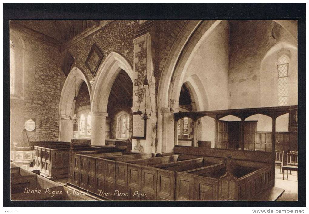 RB 862 - Early Postcard - Interior Stoke Poges Church - The Penn Pew - Buckinghamshire - Buckinghamshire