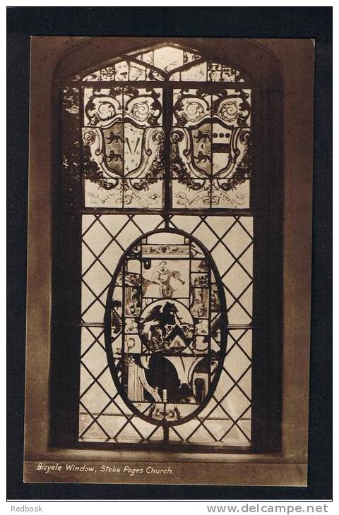 RB 862 - Early Postcard - Interior Stoke Poges Church - The Bicycle Window - Buckinghamshire - Buckinghamshire