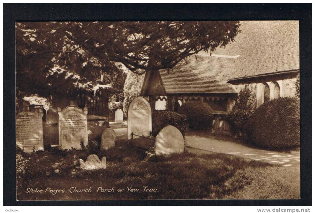 RB 862 - Early Postcard -  Stoke Poges Church  &amp; Graveyard - Porch &amp; Yew Tree - Buckinghamshire - Buckinghamshire