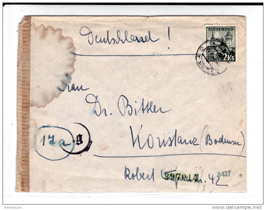 SLOVAQUIE - 1944 - ENVELOPPE Avec CENSURE De ZILINA Pour KONSTANZ (BODENSEE) - Brieven En Documenten