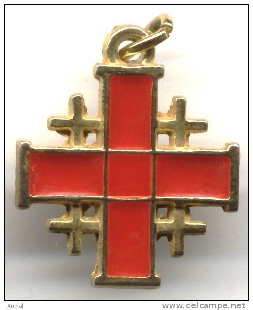 GOLD COLORED RED ENAMEL JERUSALEM CROSS - Religion & Esotericism