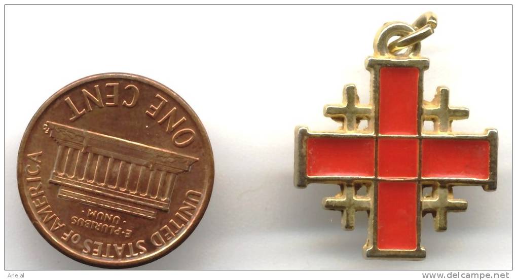 GOLD COLORED RED ENAMEL JERUSALEM CROSS - Religion & Esotericism