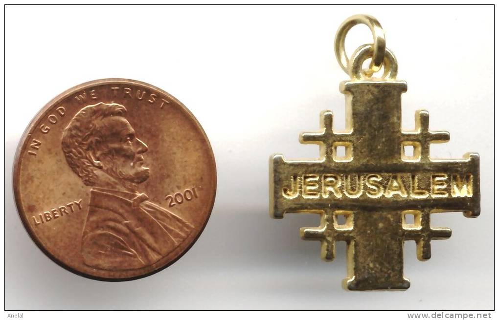 GOLD COLORED RED ENAMEL JERUSALEM CROSS - Religion & Esotericism