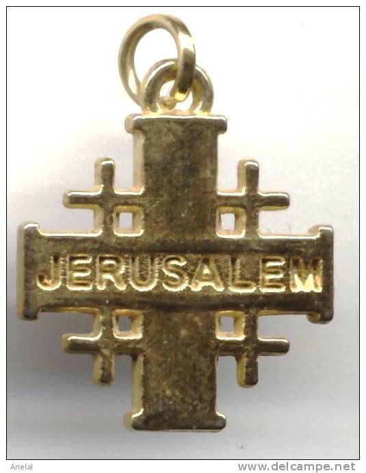 GOLD COLORED RED ENAMEL JERUSALEM CROSS - Religion & Esotericism