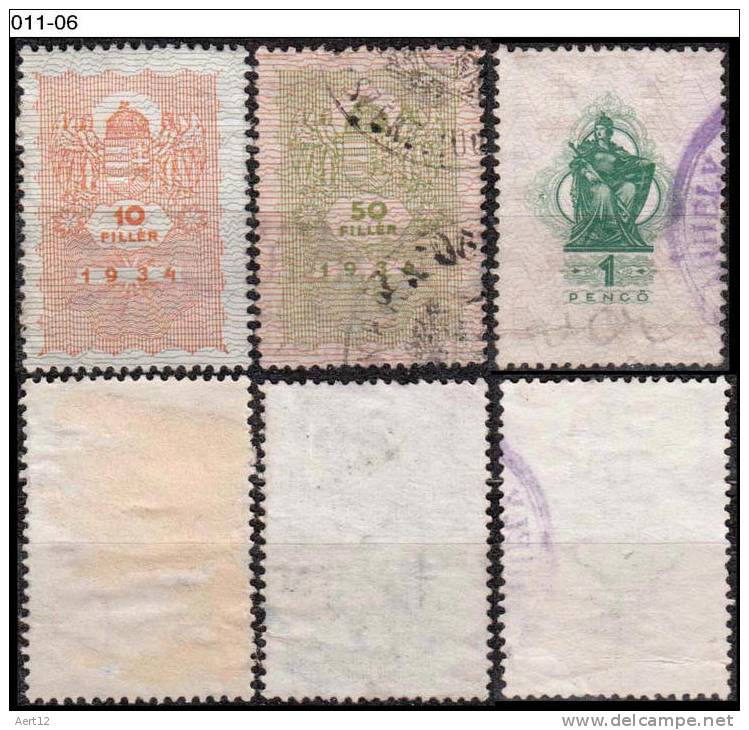 HUNGARY, 1934, Coat Of Arms, 642, 646a, 647 - Revenue Stamps