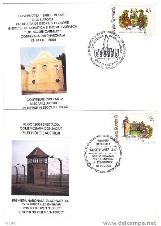 AUSCHWITZ, HOLOCAUST DAYS, JUDAISME, 2X, 2004, SPECIAL COVER, OBLITERATION CONCORDANTE, ROMANIA - Jewish