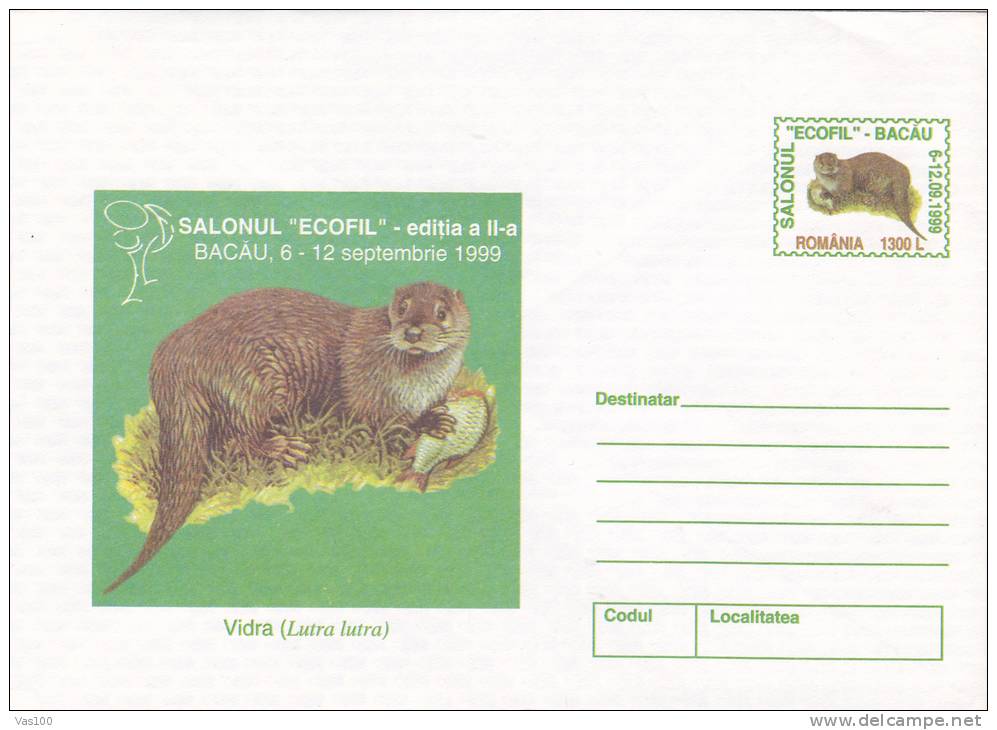 ANIMAL, "LUTRA LUTRA", 1999, COVER STATIONERY, ENTIER POSTAL, UNUSED, ROMANIA - Roedores