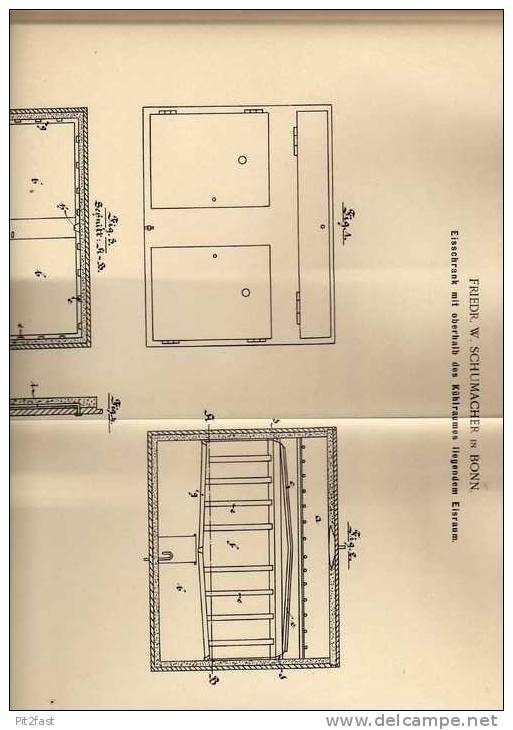 Original Patentschrift - Eisschrank Mit Kühlraum , 1899 , F. Schumacher In Bonn , Kühlschrank !!! - Arquitectura