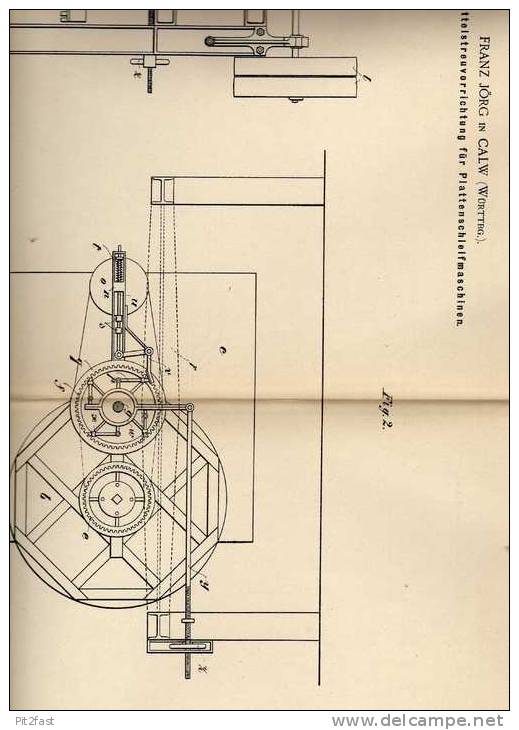 Original Patentschrift - Plattenschleifmaschine , F. Jörg In Calw , 1900 !!! - Tools