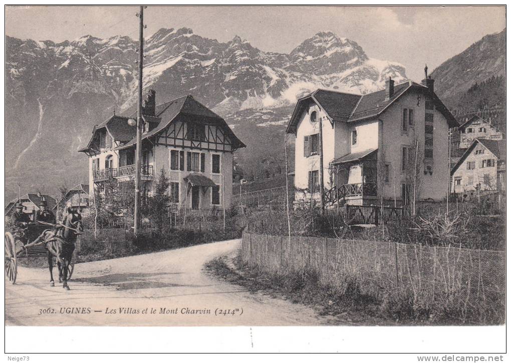 Carte Postale Ancienne De Savoie - Ugine - Les Villas Et Le Mont Charvin - Moyen Plan D'attelage - Ugine
