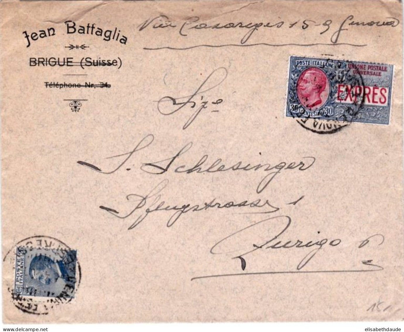 ITALIE - 1920 - ENVELOPPE COMMERCIALE EXPRES De GENOVA Pour ZÜRICH - Correo Urgente