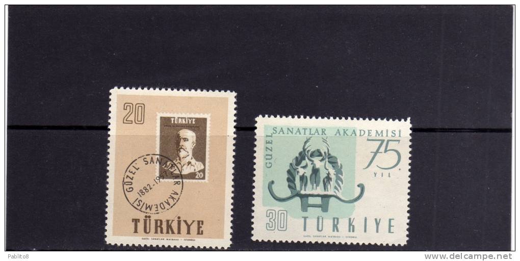 TURCHIA - TURKÍA - TURKEY 1957  ACCADEMIA BELLE ARTI - YEAR OF THE ACADEMY OF ART SERIE COMPLETA MNH - Unused Stamps