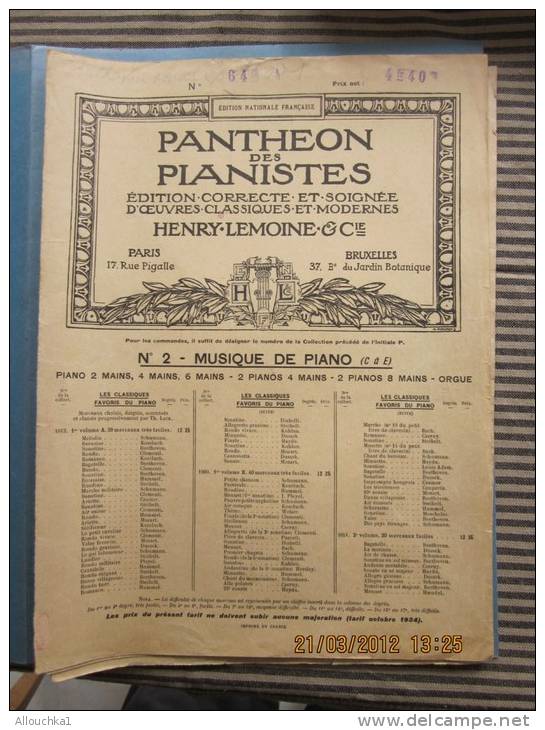 Partition"le Panthéon Des Pianistes" éditions Henri Lemoine Et CIE Numéro 2 Musique De Piano L. Van Beethoven - Keyboard Instruments