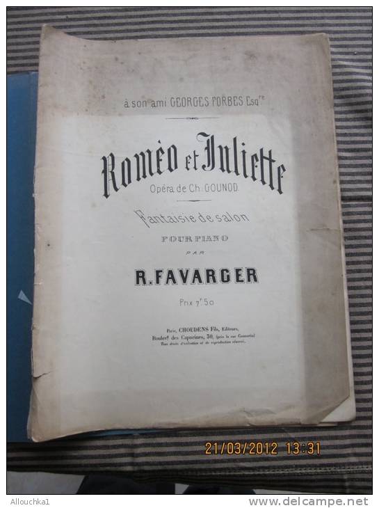 Partition:musique Classique"Roméo Et Juliette" Opéra De Charles Gounod Fantaisie De Salon Pour Piano R Fabergér - Opéra