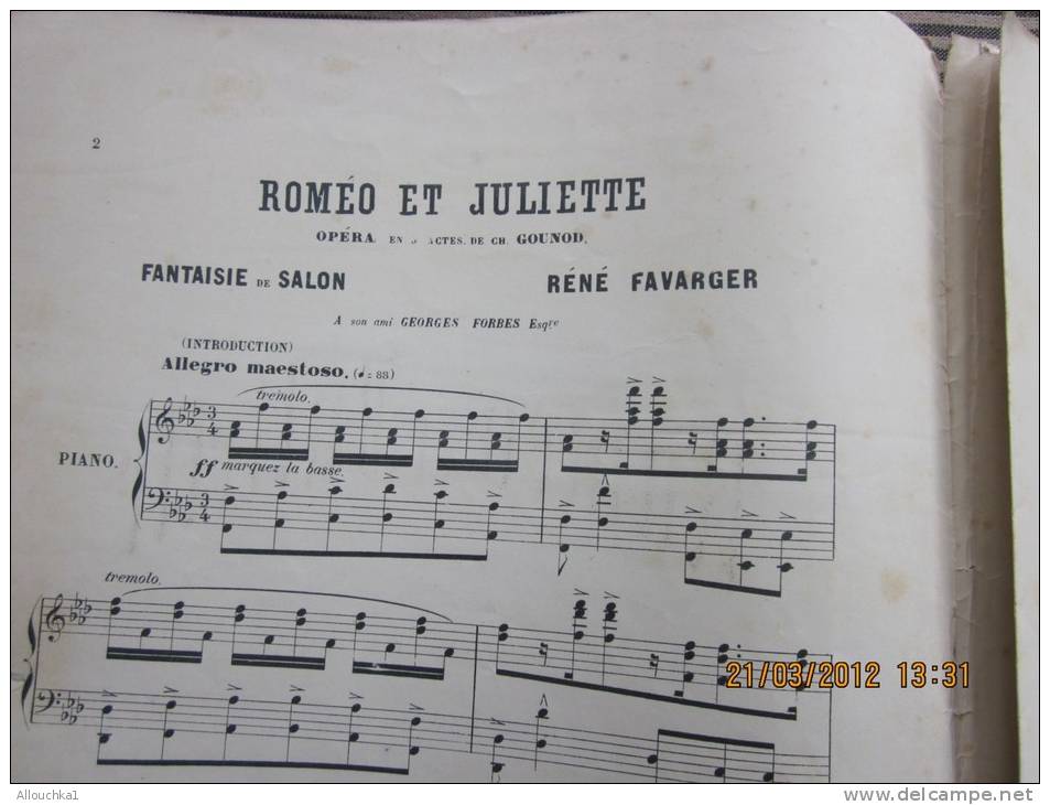 Partition:musique Classique"Roméo Et Juliette" Opéra De Charles Gounod Fantaisie De Salon Pour Piano R Fabergér - Opéra