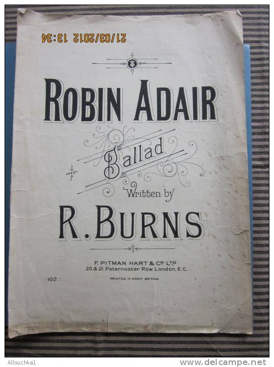 Partition"Robin Adair-ballad-Written By R. BURNS  LONDON Pour Piano - Instruments à Clavier