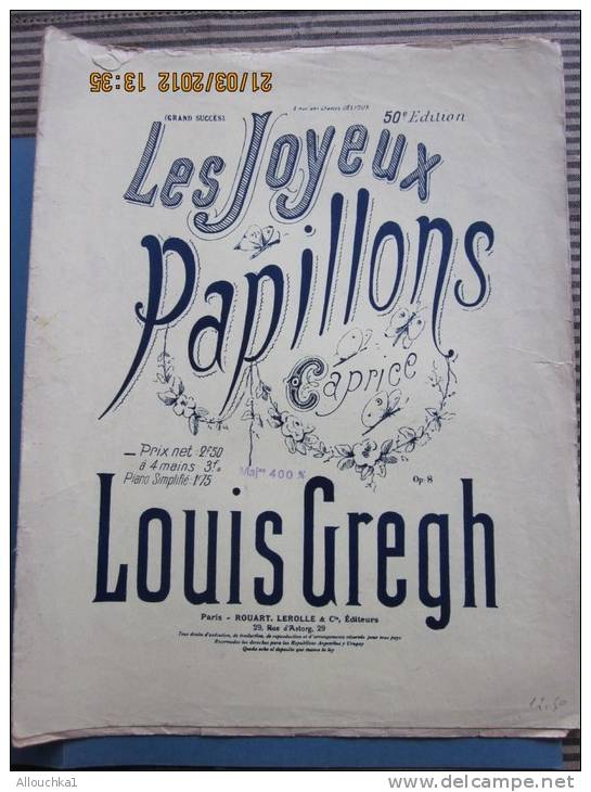 Partition"les Joyeux Papillons" Caprice Pour Le Piano De Louis Gregh : Musique Classique - Strumenti A Tastiera