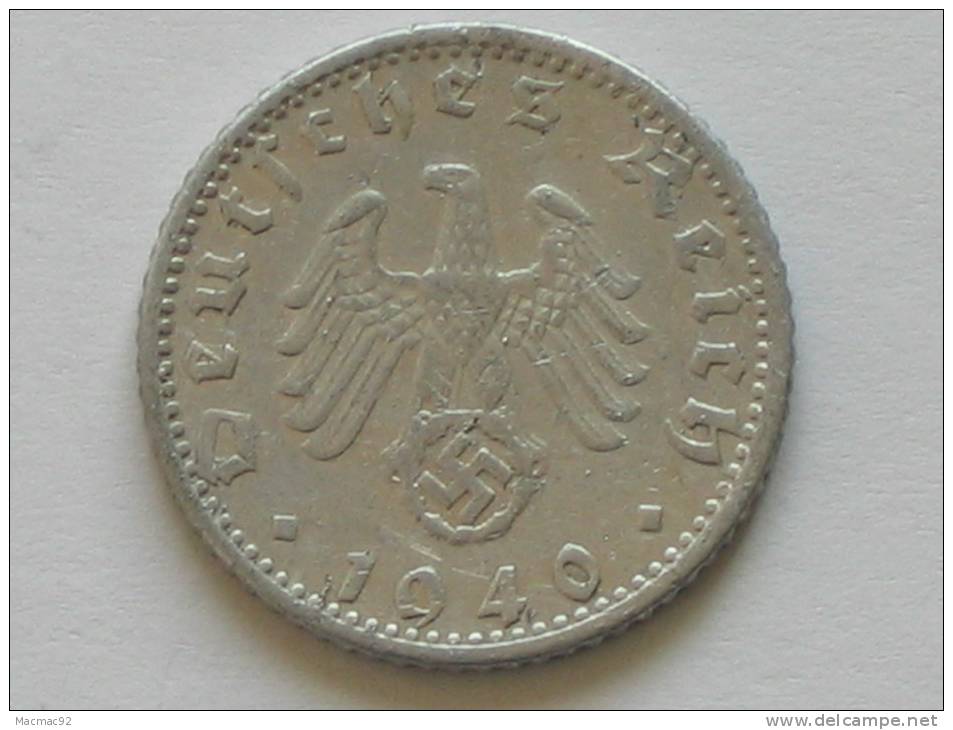 50 Reichspfennig 1940 G - Germany- Allemagne 3 Eme Reich. - 50 Reichspfennig