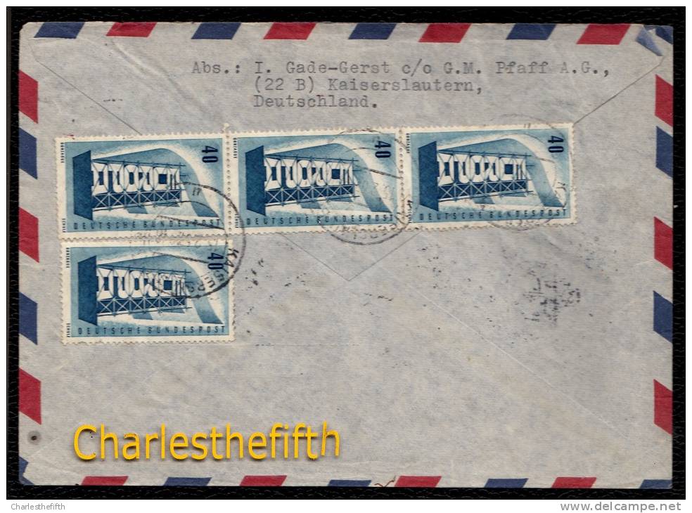 LETTRE ENREGISTREE PFAFF - 1957 KAISERLAUTERN Vers BUENOS AIRES - Europa Yvert 118 Au Dos - Lettres & Documents