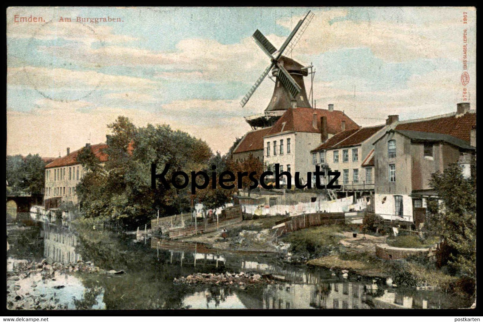 ALTE POSTKARTE EMDEN AM BURGGRABEN 1910 WINDMÜHLE WÄSCHE MOLEN Mill Windmill Moulin à Vent Postcard Cpa AK Ansichtskarte - Emden