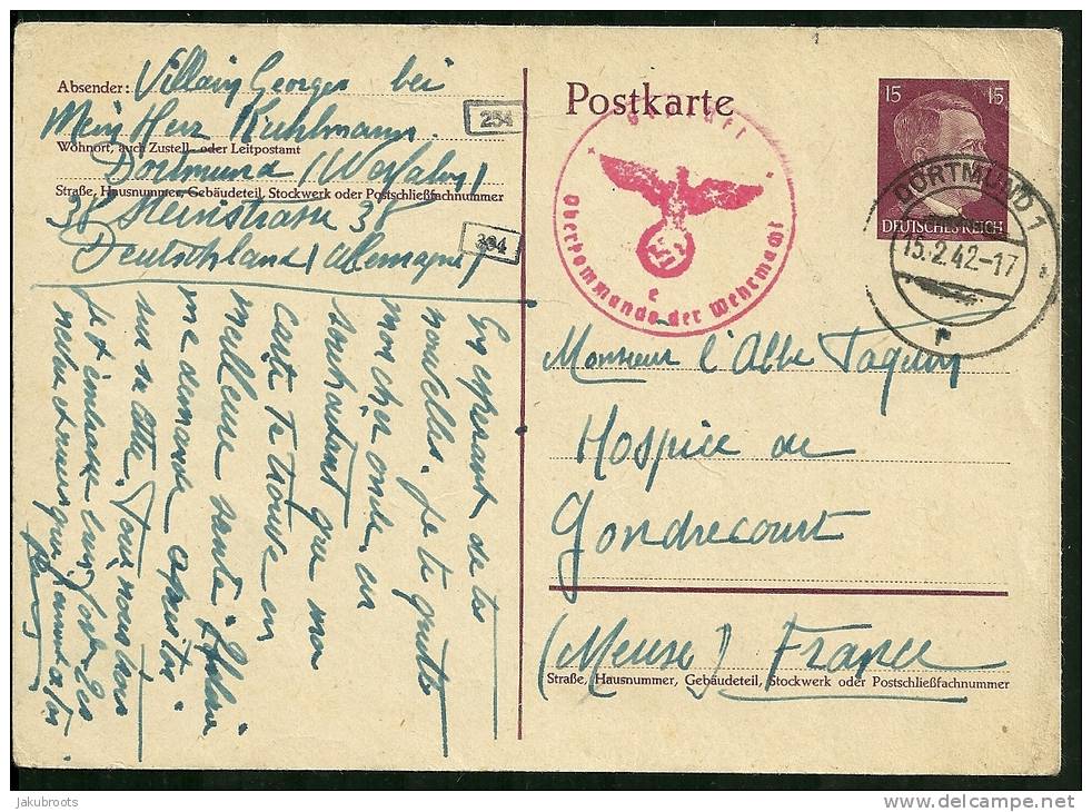 1942.POSTKARTE  FRENCH  FORCED  LAUBORER  CAMP  IN  DORTMUND GERMANY - Camps De Prisonniers