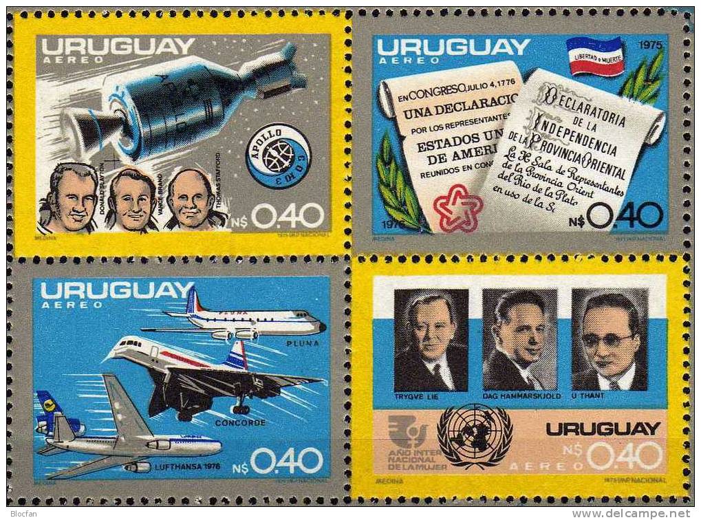 Unabhängigkeit 1975 Uruguay Block 27 ** 42€ Raumfahrt Unabhängigkeit-Dokument Air France UNO Bloc Space Sheet Bf America - Südamerika