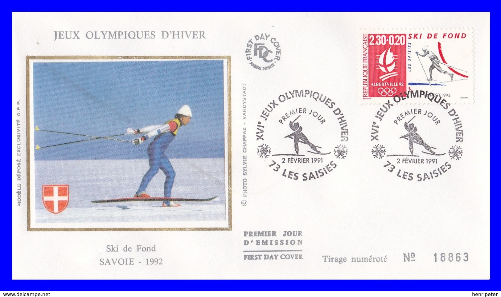 2678 (Yvert) Sur FDC Illustrée Sur Soie - Albertville 92 Jeux Olympiques D´hiver Ski De Fond - France 1991 - 1990-1999