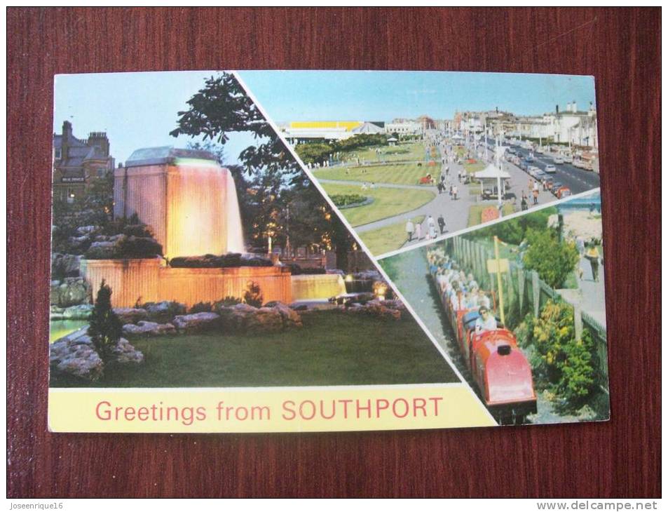 GREETINGS FROM SOUTHPORT. FOUNTAIN LORD STREET. THE PROMEDADE LAKESIDE RAILWAY. - Southport