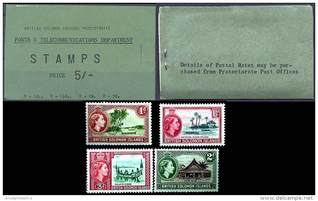 SOLOMON ISLANDS 1960 QEII CANOES BOOKLET VF SG#SB83 CV£45,00 (D0155) - Iles Salomon (...-1978)