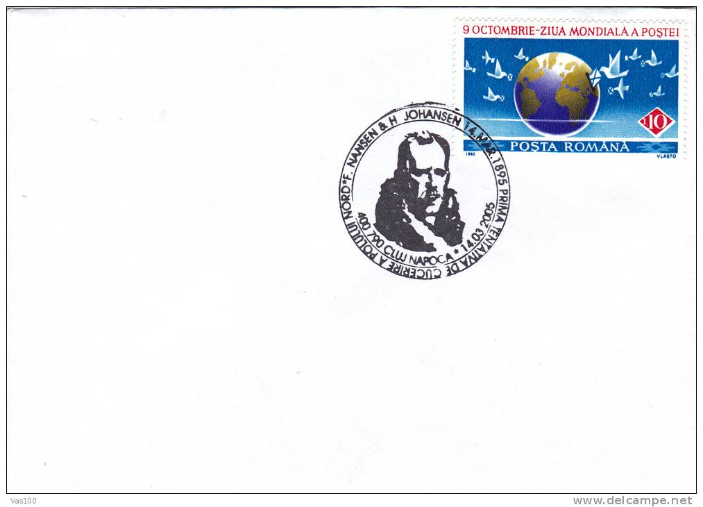 NANSEN & H JOHANSEN, NORTH POLE CONQUEST TRIAL, 2005, METER MARK ON COVER, ROMANIA - Jewish