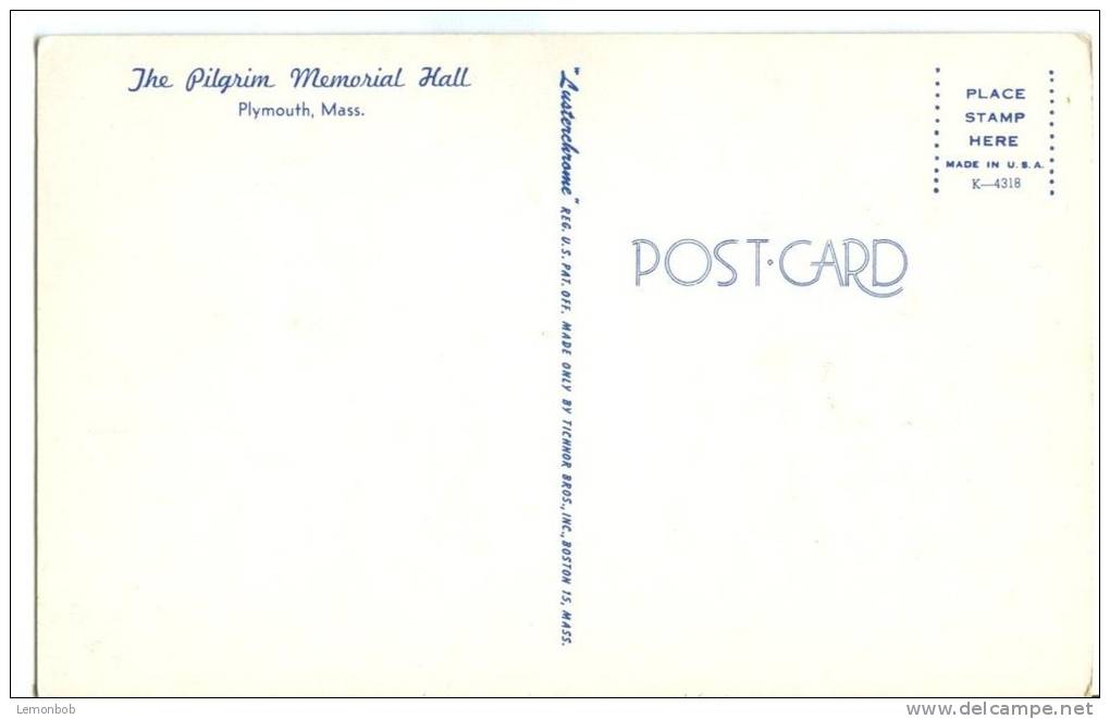 USA, The Pilgrim Memorial Hall, Plymouth, Mass, Unused Postcard [P8611] - Other & Unclassified