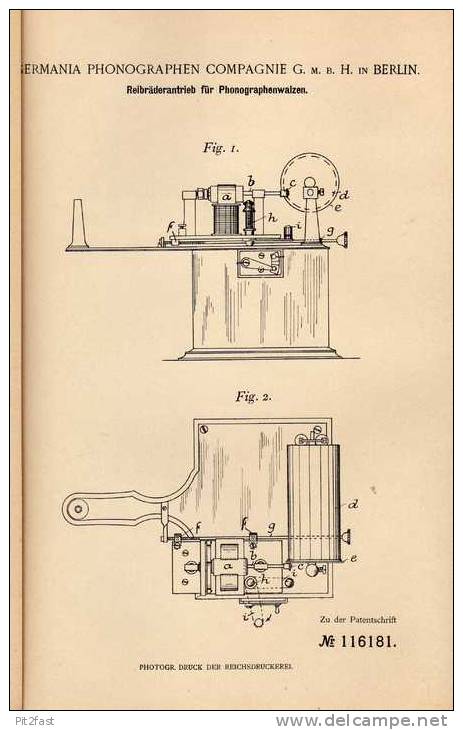 Original Patentschrift - Germania Phonographen Compagnie In Berlin , 1900 , Phonograph , Telephon !!! - Telefontechnik
