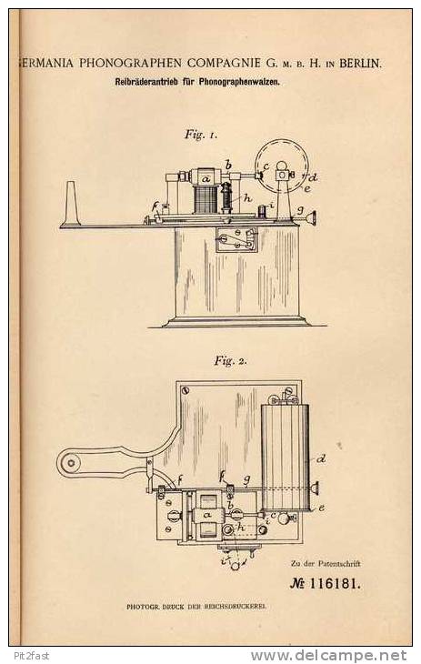 Original Patentschrift - Germania Phonographen Compagnie In Berlin , 1900 , Phonograph , Telephon !!! - Telefonia