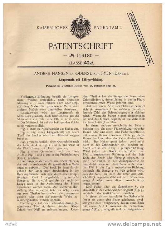 Original Patentschrift - A. Hansen In Odense Auf Fyen , 1899 , Zählvorrichtung , Dänemark !!! - Tools